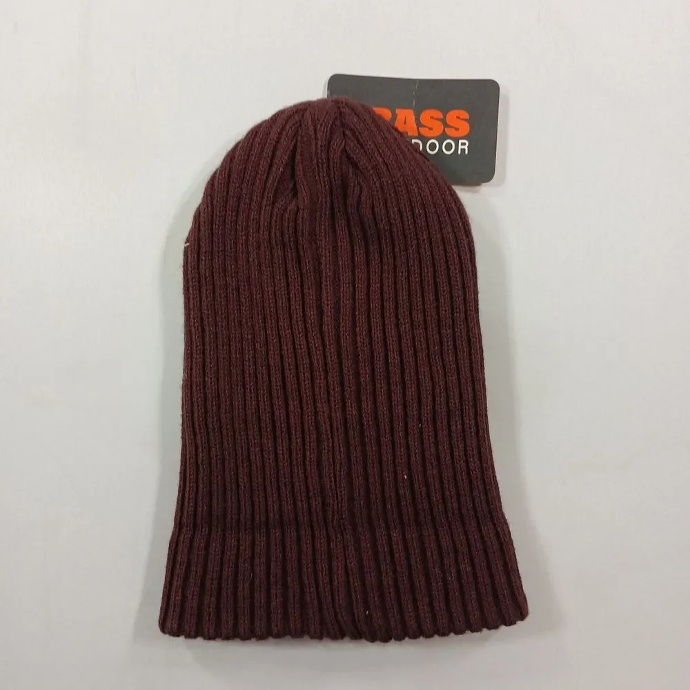 Bass Outdoor Logo Ribbed-Knit Stretch Beanie Womens One Size Fig Red Brown‎ NEW